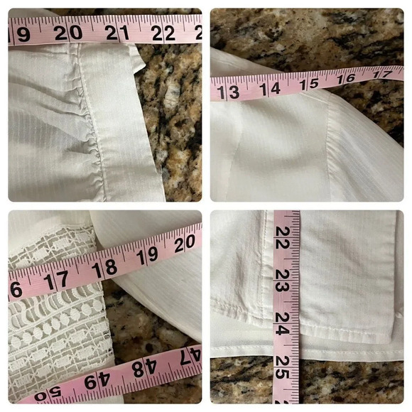 Chicos Lace-Trim Pullover Button Up Tunic Crochet Semi Sheer 0 4/6 Preppy Beach - Picture 6 of 10